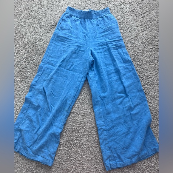 TWIK Organic Linen Wide leg Pant In Baby Blue - Picture 2 of 9